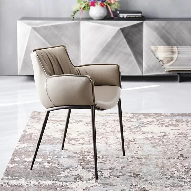 Italian light luxury backrest dining chair modern simple household small unit stool restaurant bedroom cafe leather chair