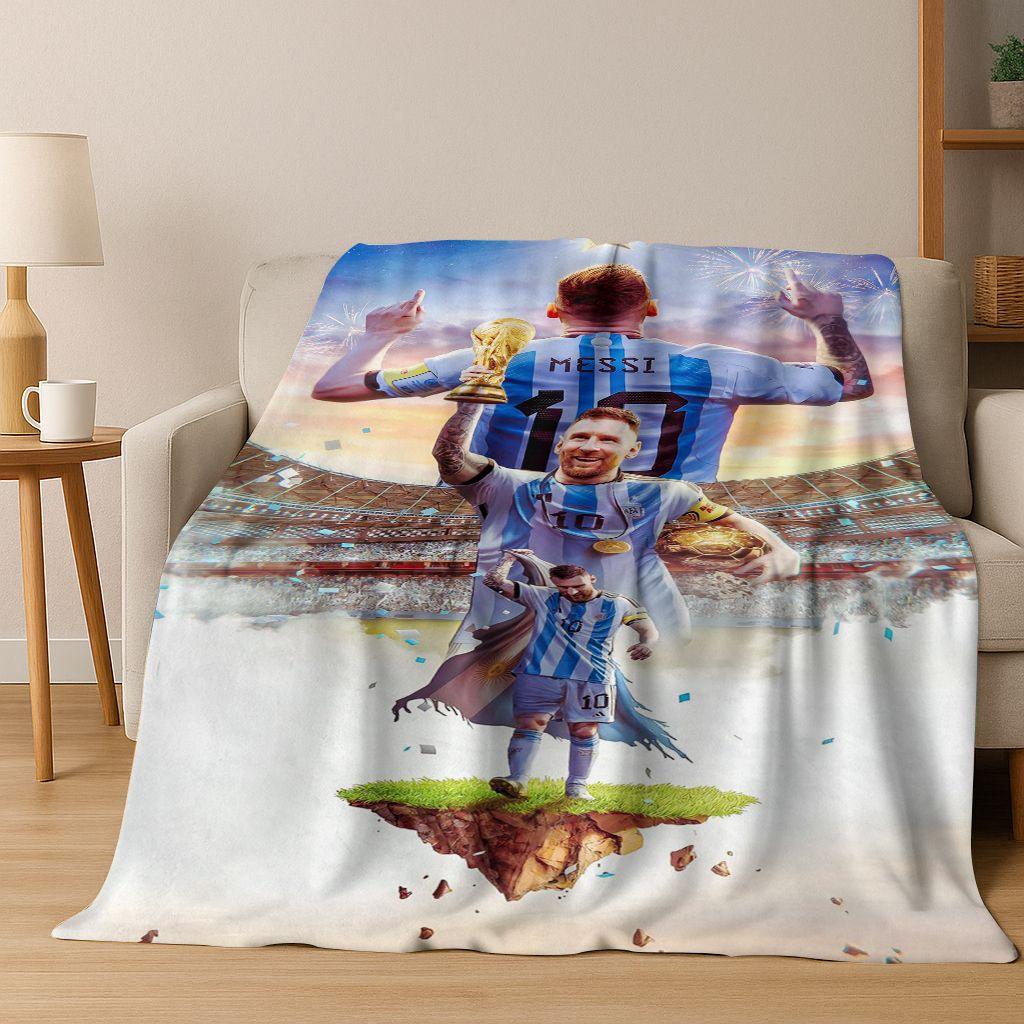 Coperta in Flanella con Disegno Animato M-Messi Capra Stella del Calcio, Coperta Morbida e Accogliente per Casa Camera da Letto Letto Divano Coperta da Picnic