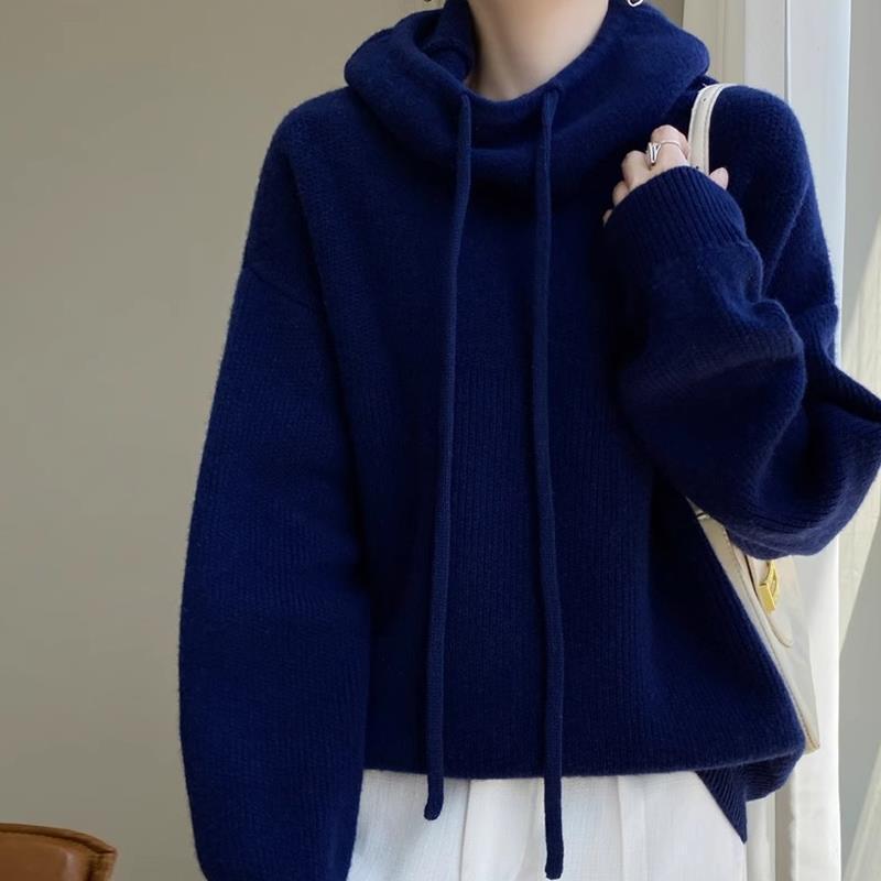 Thickened Knitted Sweatshirt Women's Autumn Winter Warm Loose Hoodie Lazy Style Casual Long Sleeve Hooded Sweater