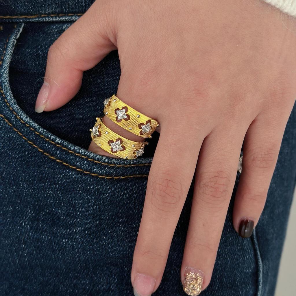 Fashion Handmade Brushed Court Style Two-Color Gold Plating Process Ring Electroplating French Ring