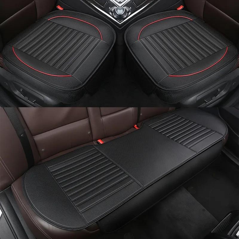 WTEMPO Automotive Universal Seat Cushion Fully Covered with Strips Front Anti-skid No Binding No Backrest Rear Three Person Leather Seat Cushion
