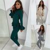 Stylish Women's Ladies Fine Ribbed Frill Peplum Button Loungewear Suit Tracksuit Set For Cozy Comfort