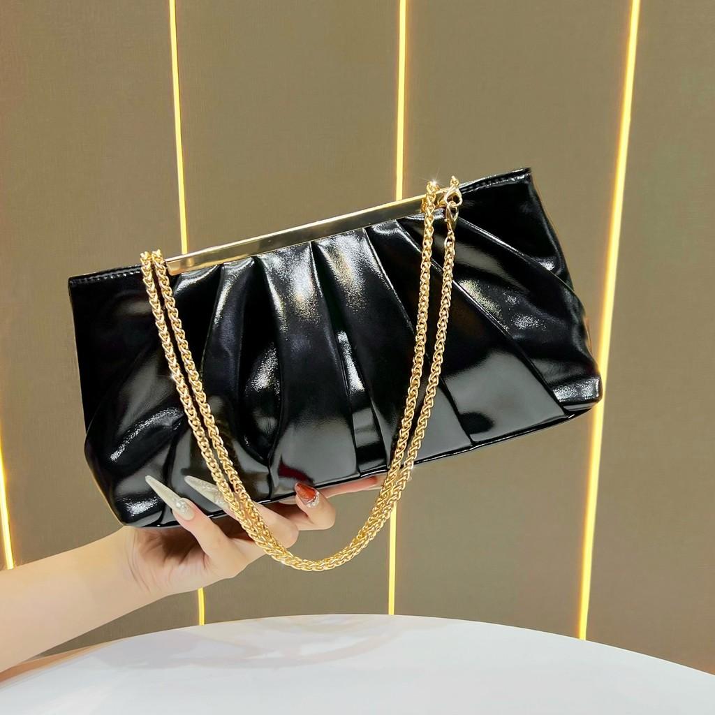 Pu Material Womens Clutch Purse With Chain Strap For Evening Dinner Party Use