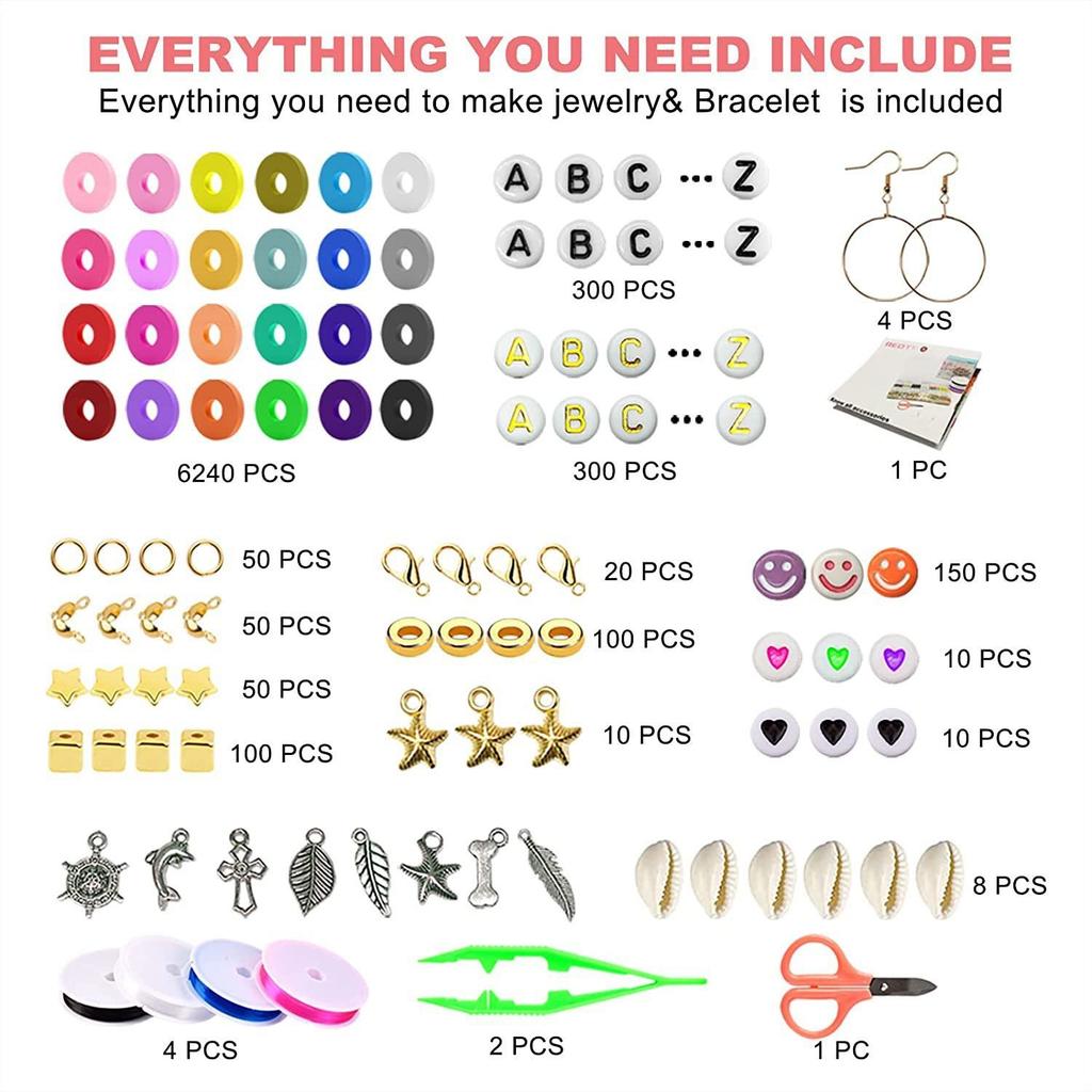 Accessori Braccialetti con Perline, Set Gioielli Collana, Set Fai da Te con Perline Lettera in Argilla Morbida.