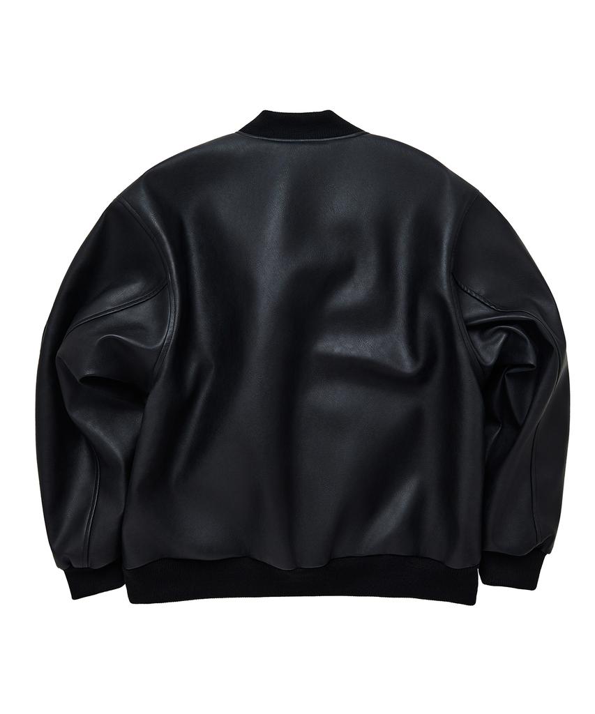Gnok Leather Varsity Jacket [Black]