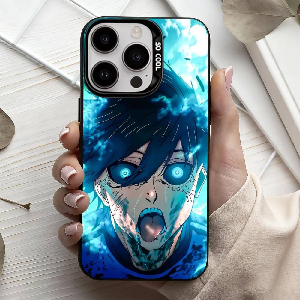 Manga B-Blue L-Lock-K Phone Case For iPhone17,16,15,14,13,12,11 Plus,Pro Max Black Candy Silver Plated Cover