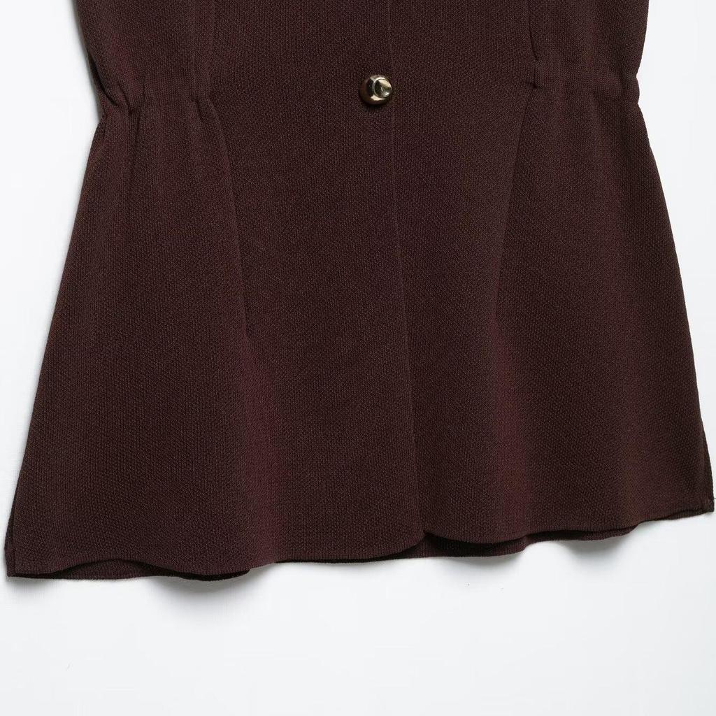 2025 Spring/Summer European & American Style Women's Two-Button Ruched Waist Knitted Vest