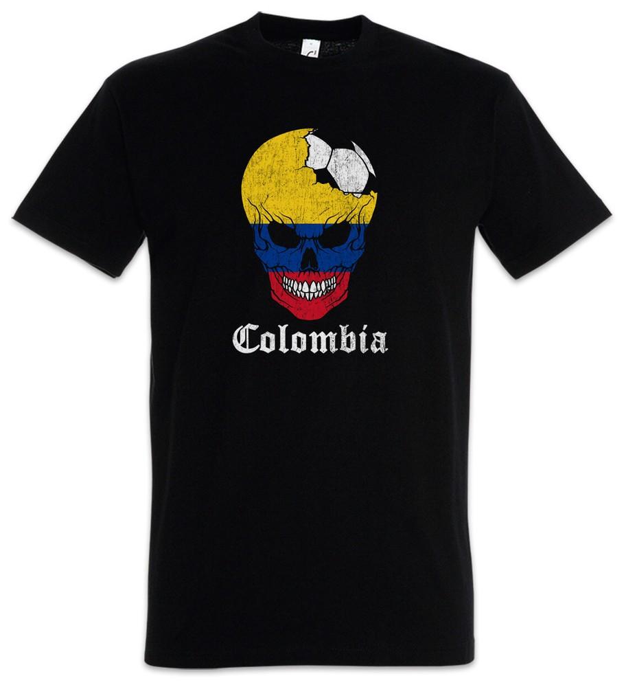 Colombia Football Skull I T-Shirt Colombian Soccer Flag World Championship