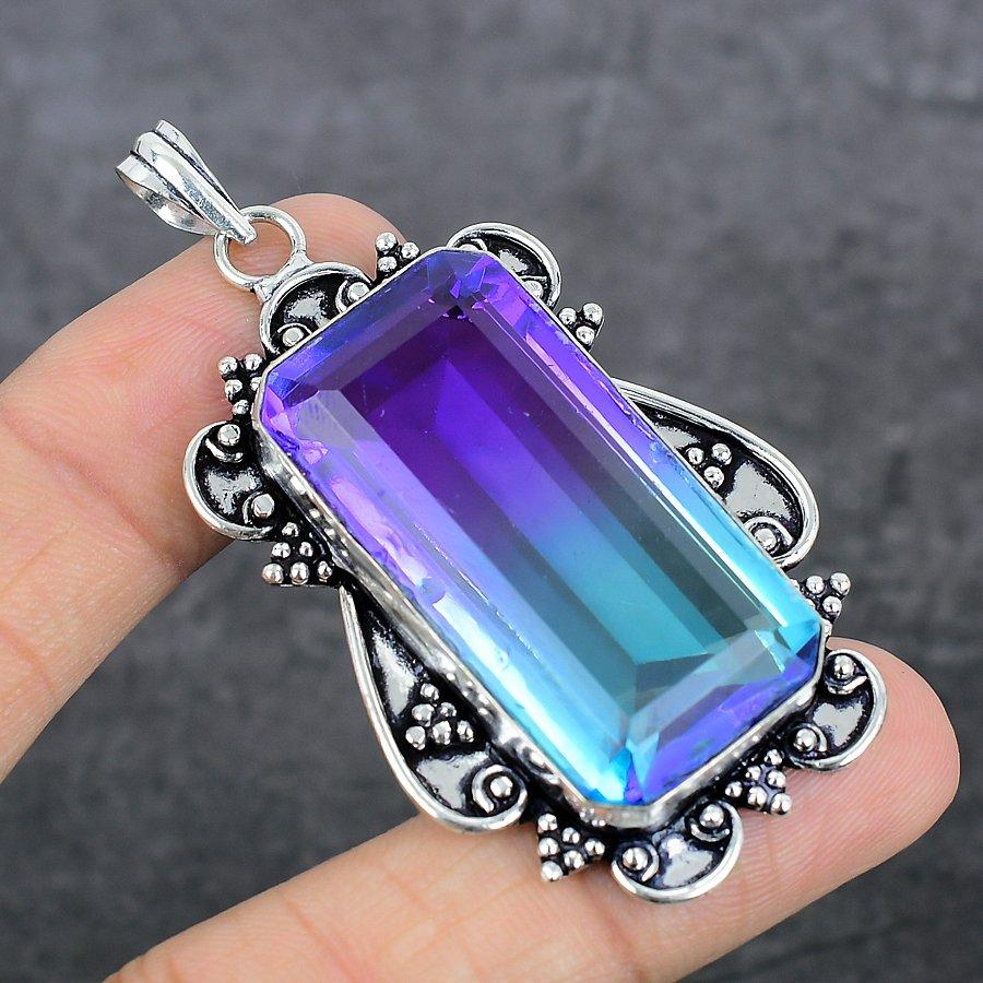 Natürlicher zweifarbiger Turmalin 925 Sterlingsilber Schmuck Anhänger 2,60" b0q46