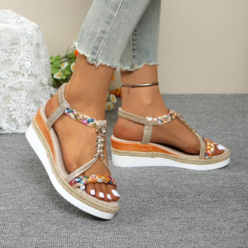 Fashion Women Wedge Sandals Summer 2024 Braided Band Platform Gladiator Sandals Woman Thick Bottom Beach Shoes Women Sandalias De Mujer