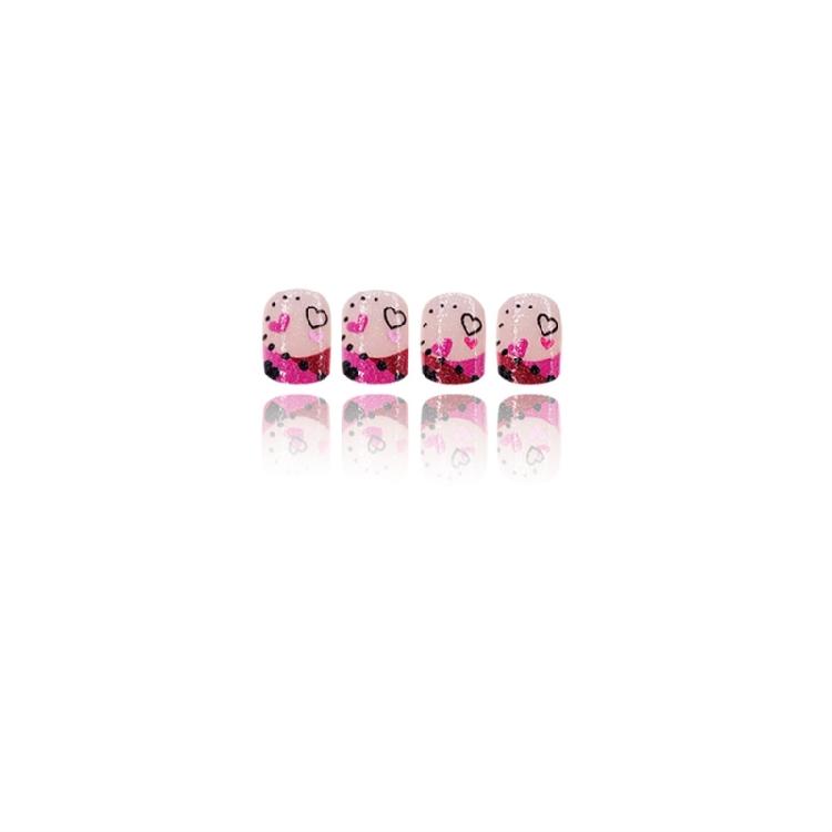 24 Pcs Valentines Day Press On Nail French Tip False Nail Short Square Full Cover Stick on Nail Heart Acrylic Nail