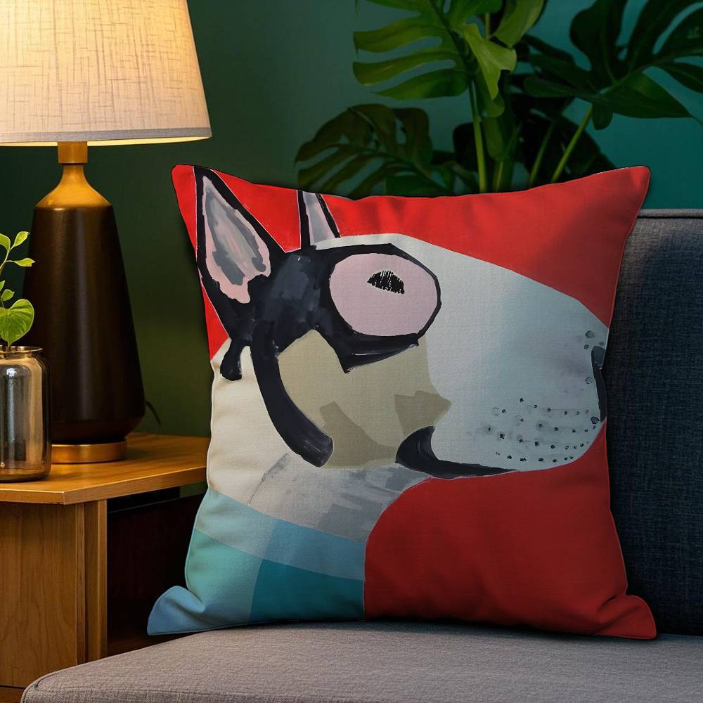 Cartoon Bull Terrier Series Pillow Case Plush Fabric Soft Double Sided Print Home Sofa High Quality Cushion Cover Throw
