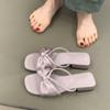 Gentle bow sweet one-word slippers women's thick heel satin one pedal with skirt sandals