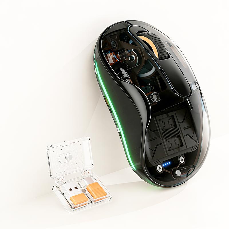 Rechargeable Wireless Bluetooth 3 Mode Transparent Luminous Ergonomic Silent Magnetic Gaming Mouse for Office Notebook Laptop Desktop Computer