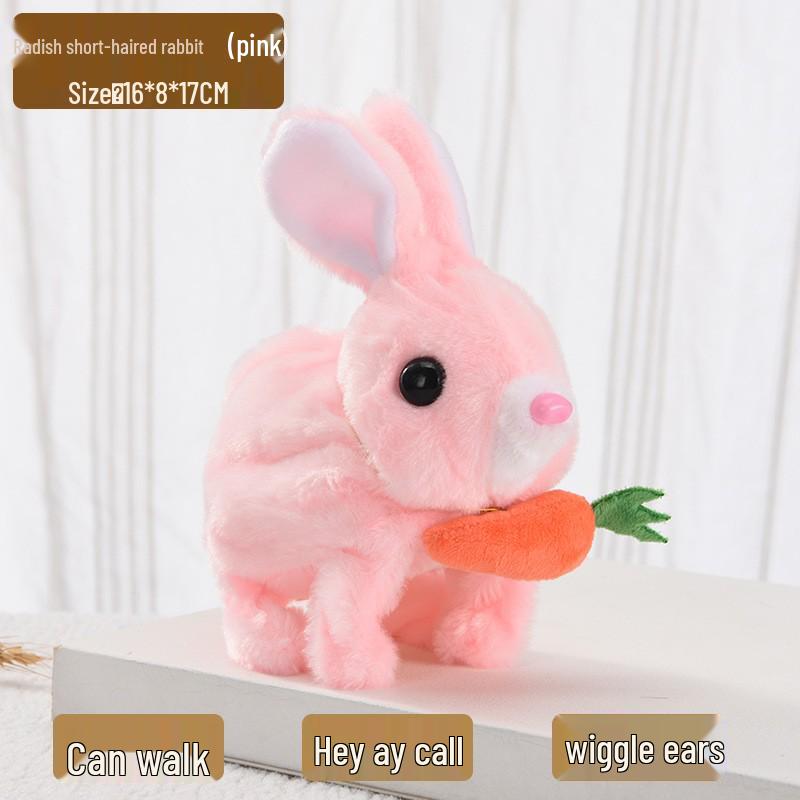 Interactive White Plush Rabbit Toy: Walks, Cries, and Moves Ears