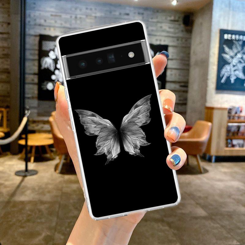 

Phone Case For Google Pixel 9 8 7 6 9A 8A 7A 6A 5 4 5A 4A 3A Pro XL Soft Clear TPU Transparent Cover Butterfly Love Black Google Pixel 9a
