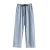 Summer Korean Style Plus Size Wide-Leg Women's Jeans - High-Waisted, Elastic Waist, Cuffed Loose Fit