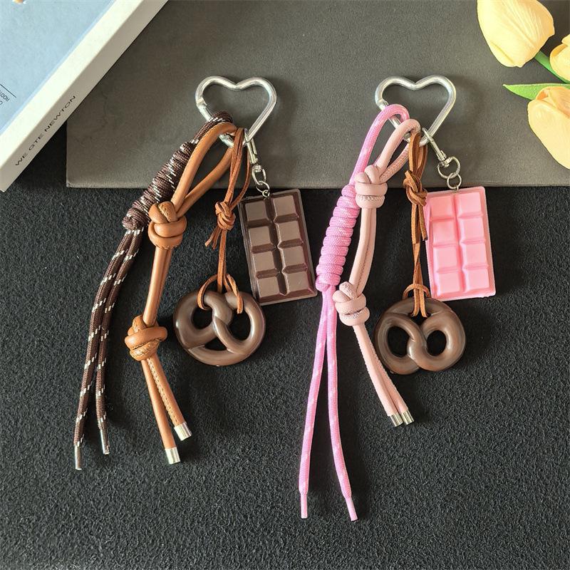 Cross-Border MIU Series: Alkali Water Bread Bag Pendant - Bagel Chocolate Climbing Rope Keychain Decor