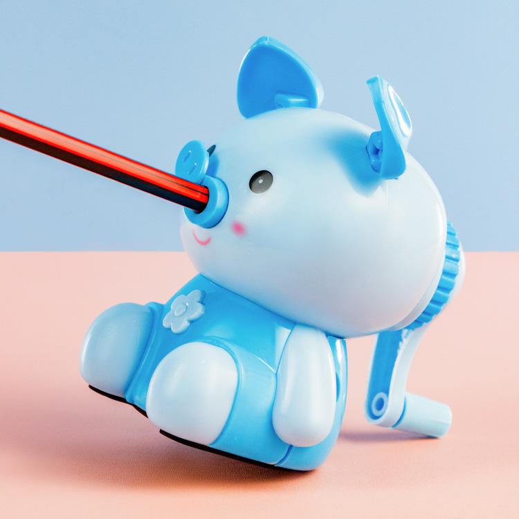 Cartoon Pig Hero Rotary Pencil Sharpener for Students - Cute and Fun Design синий