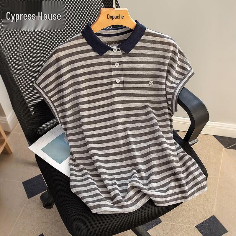 Women s Striped Color-block Lapel Sleeveless Knit Top S