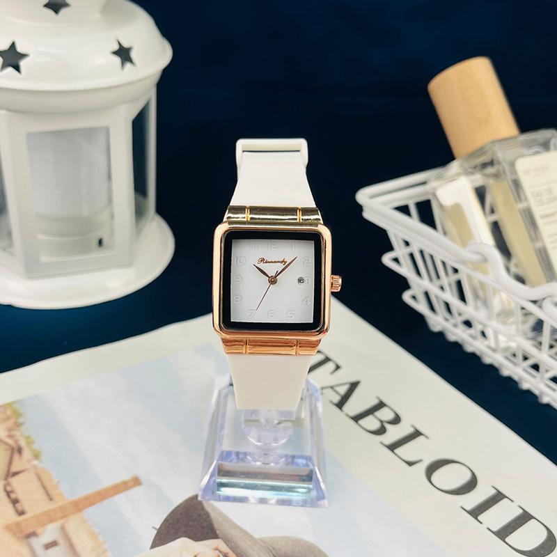 Женские часы JYL Корейские Простые Модные Студенческие Силиконовый Ремешок White хром желтый