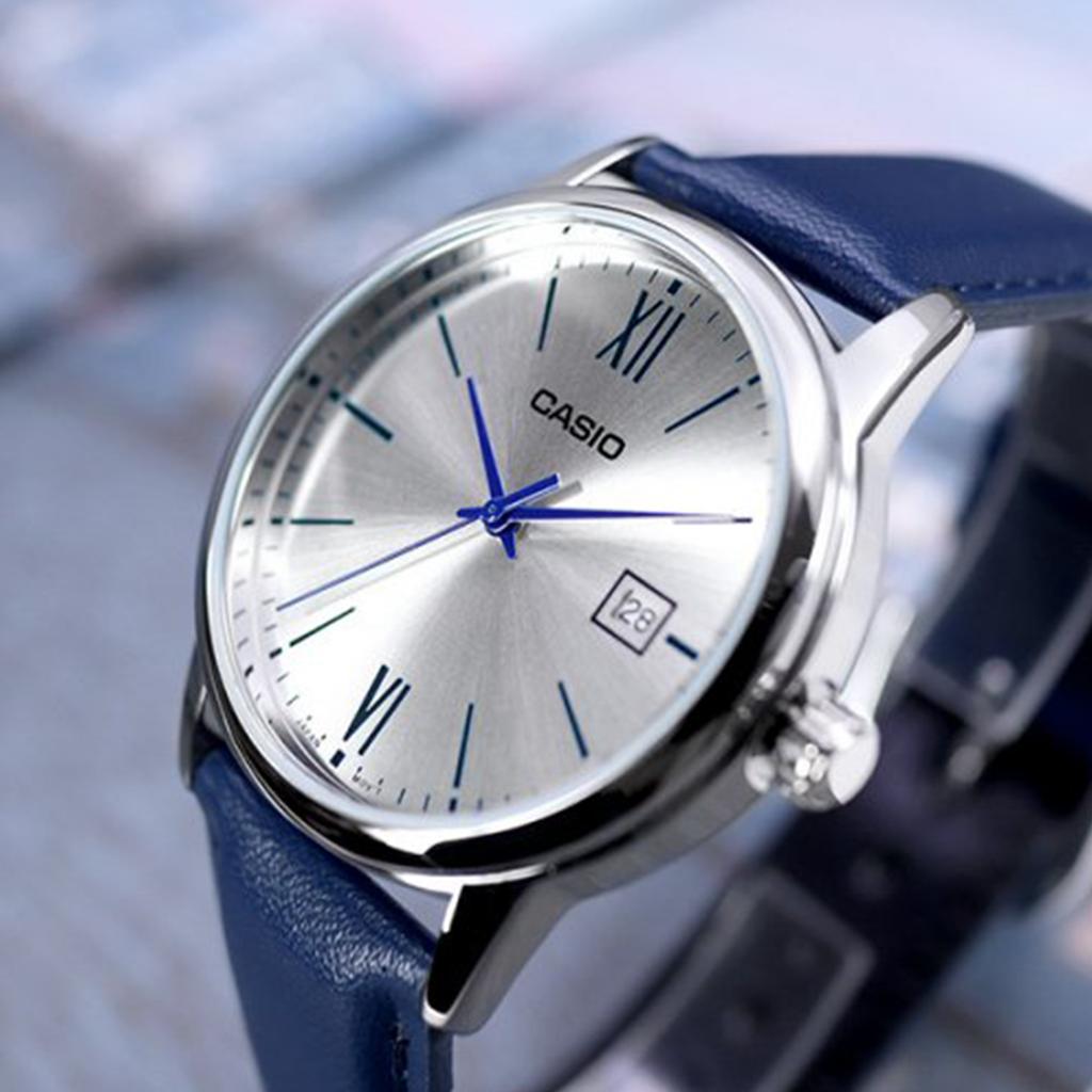 Casio Standard Series Simple Retro Small Round Watch Business Fashion Casual Quartz Movement Leather Strap Men watches Silver MTP-V002L-2B3