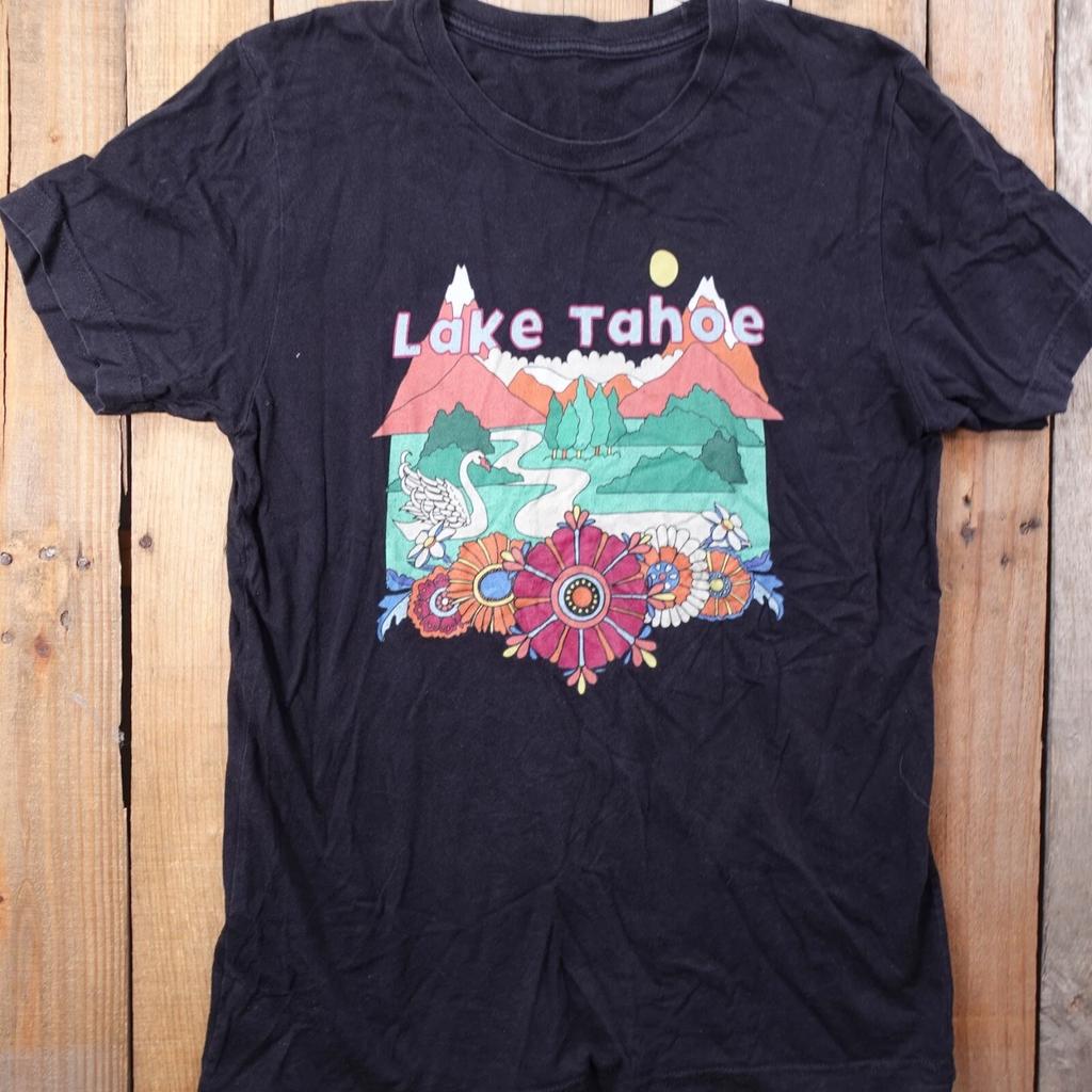 Lake Tahoe Men's Black L Scenic Mountains Graphic T-Shirt Crew Neck Cotton Blend