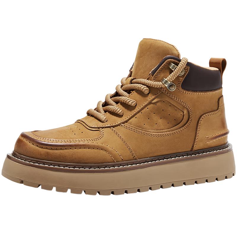 HAUT TON Men s Retro Yellow Leather Work Boots 42