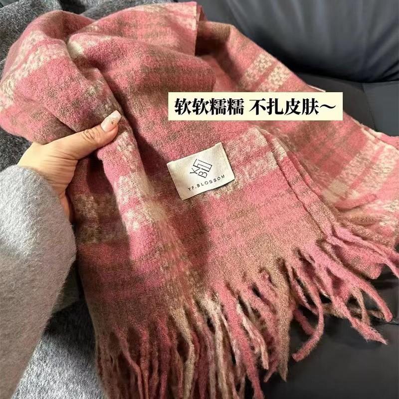 Plaid scarf women's winter high-end sense autumn and winter Korean version of the new imitation cashmere shawl thickened warm knitted scarf men