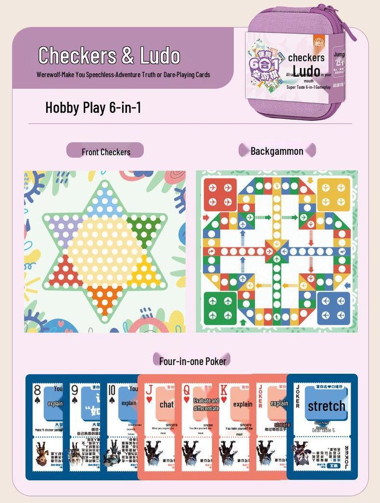 Portable Ludo & Animal Chess: Pocket-Sized 5-in-a-Row Kids' Board Game