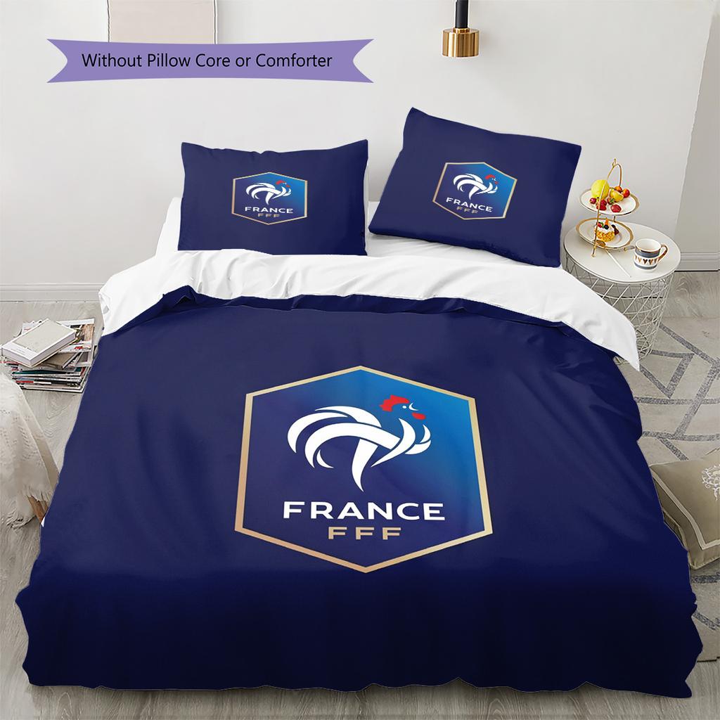 French Football Federation Pattern Bedding Quilt Set Home Decoration Gift (1 * Duvet Cover + 2 * Pillowcase Without Core)