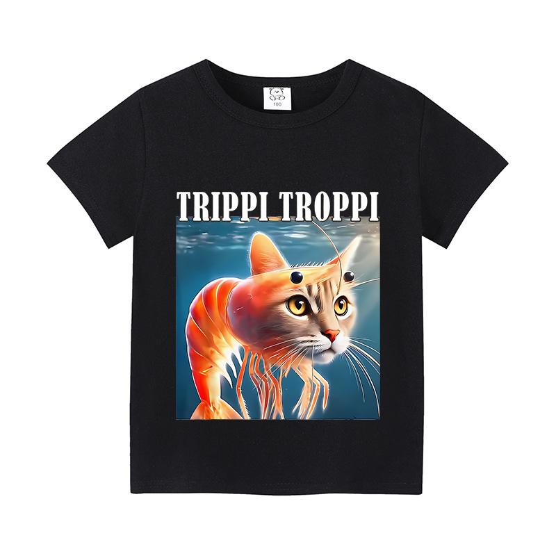 

Итальянский Бред Детские Футболки Забавная Футболка с Мультяшным Принтом Тунг Тунгтунг Сахур Детская Повседневная Одежда Топы с Короткими Рукавами Одежда для Мальчиков 150