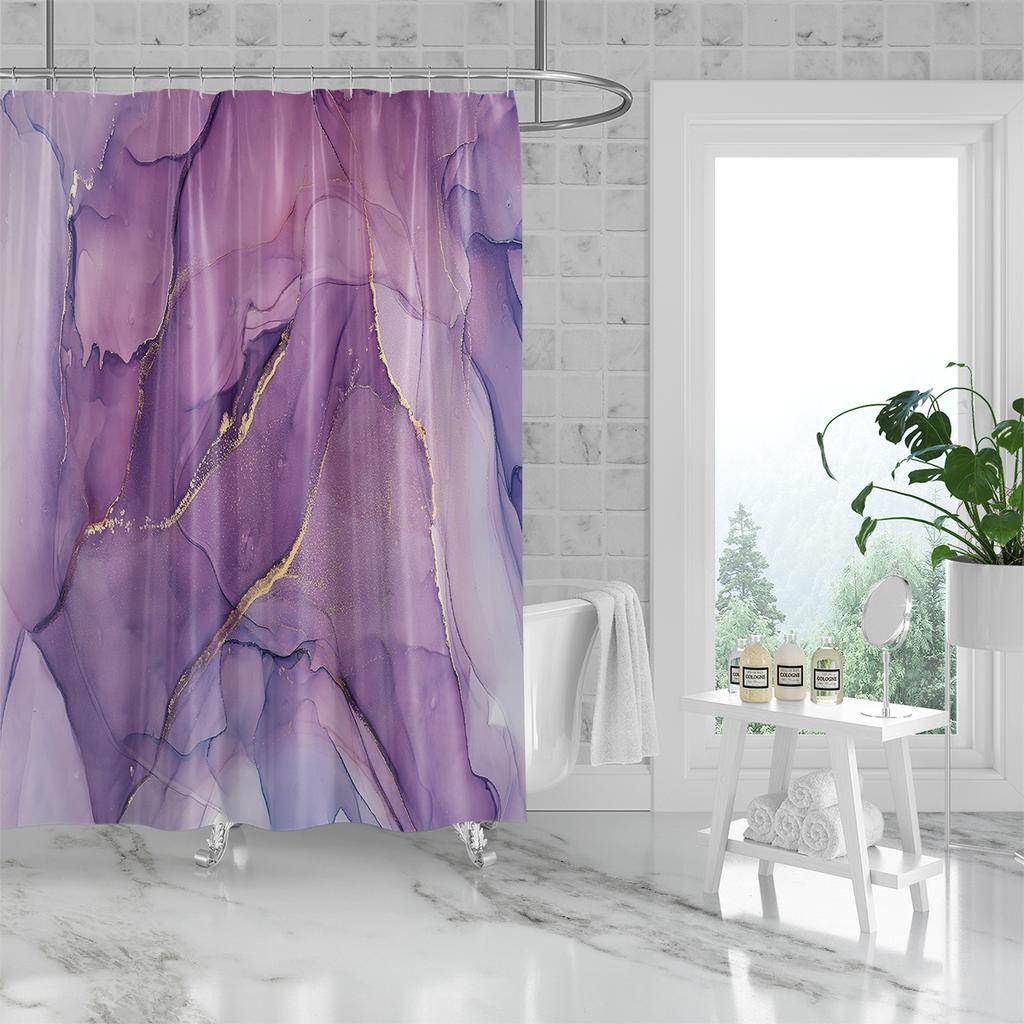 1 Piece of 180x180cm Purple Marble Pattern Digital Printing Shower Curtain Partition Bathroom Waterproof and Mold Resistant