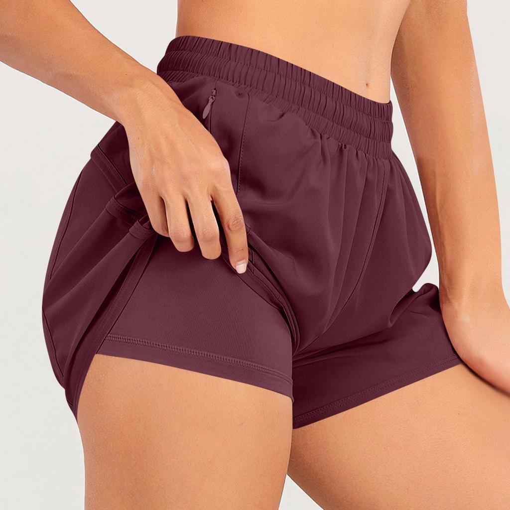 Women's Sports Running Shorts, Quick-drying And Lightweight Fitness Shorts With Zippered Pockets