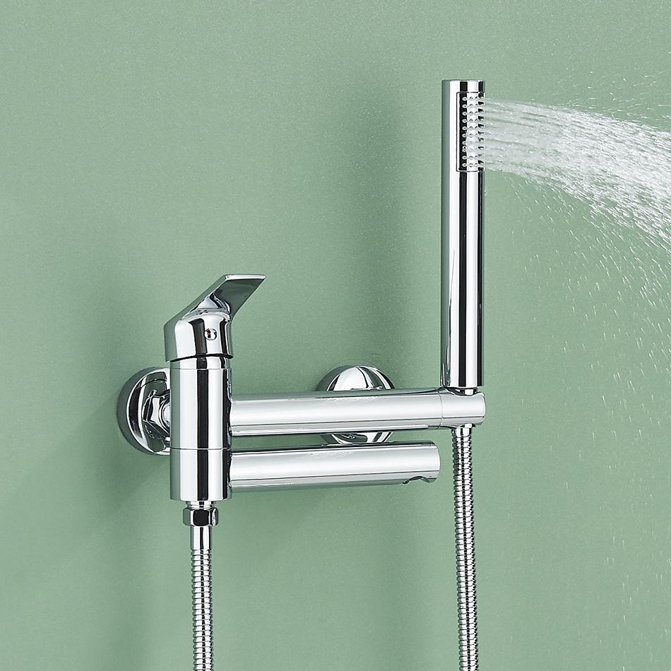 Bathtub Faucet Brass Wall Mounted Bathroom Shower Mixer Tap Single Handle Waterfall Mixing Spout Full Shower Set For Toilet