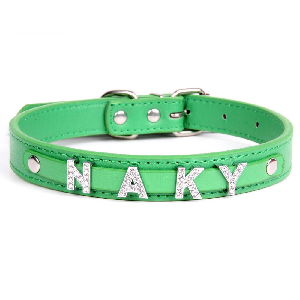 Glowing Rhinestone Pet Collar: PU Leather DIY Name Necklace for Cats & Dogs