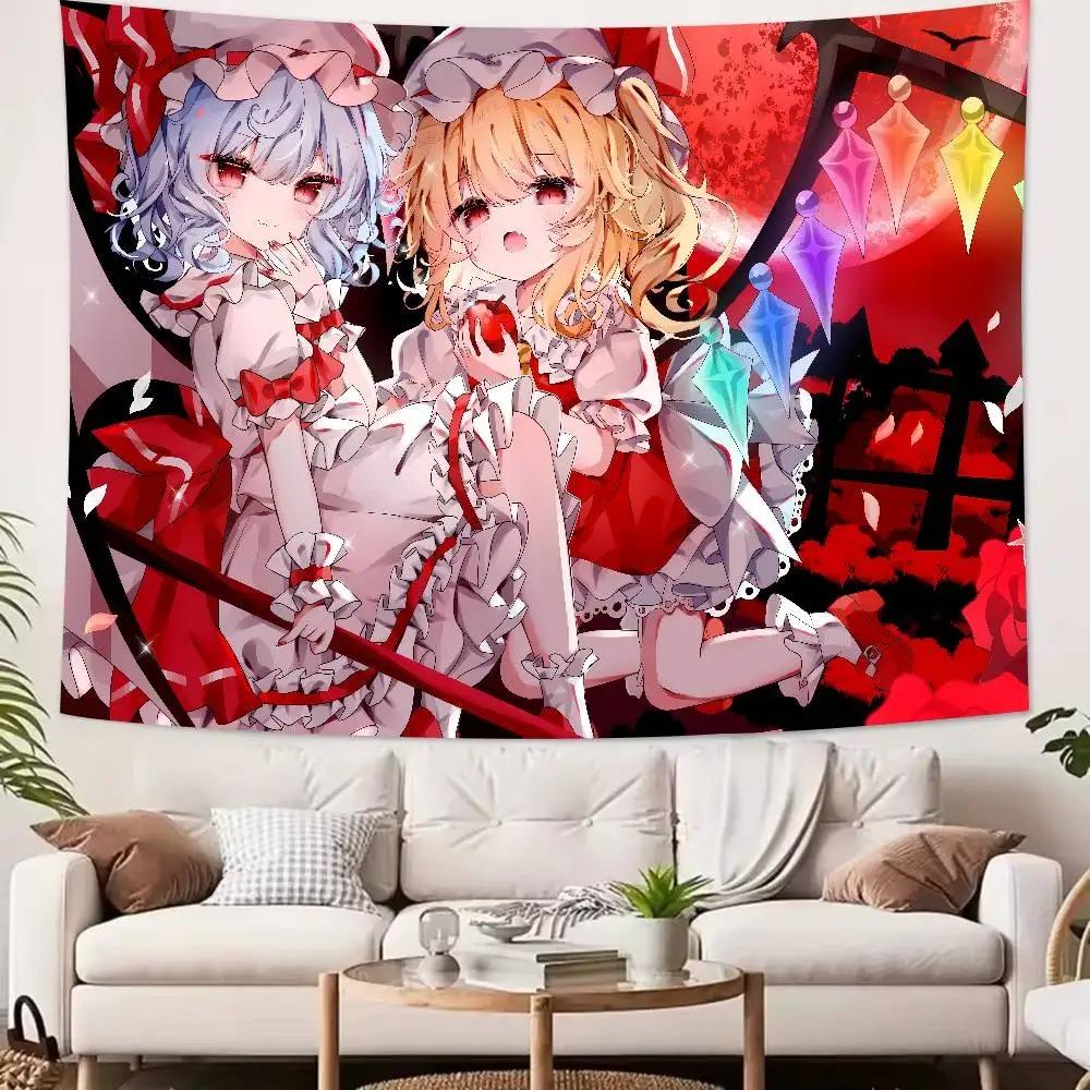 Kawaii Anime Girl Touhou Printed Tapestry Wall Hanging Cute Cartoon Style Fantasy Background Home Decoration
