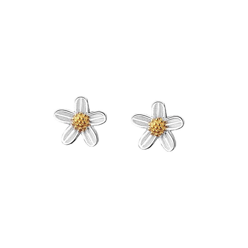 S999 Sterling Silver Daisy Stud Earrings for Women - Simple, Elegant, Literary Design with a Fragrant Style. Pure silver