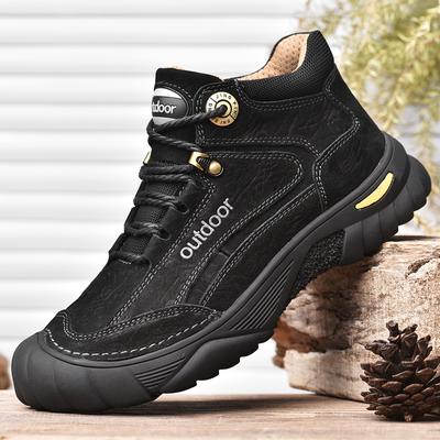Genuine Leather Winter Men Boots Luxury Warm Fur Snow Boots Men Outdoor Outdoor Casual Shoes  Sewing Rubber Ankle Boots