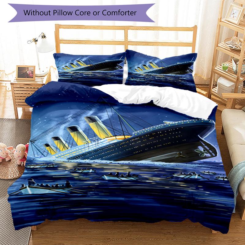 3pcs Titanic1 Design Cover Set - HD Printed Bedding with 1 Cover and 2 Pillowcases - Perfect for Home and Dorm Decor