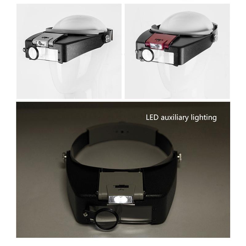 10X Stirnbandbrille Lupe Verstellbare Größe LED Lupe Lupenbrille Zum Lesen Optivisor Lupe Beleuchtet