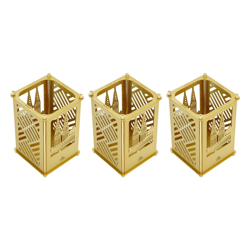 Metal Assembled Pen Holder Gold Architectural Pattern Quadrate Surfaces Plating DIY Pen Holder for