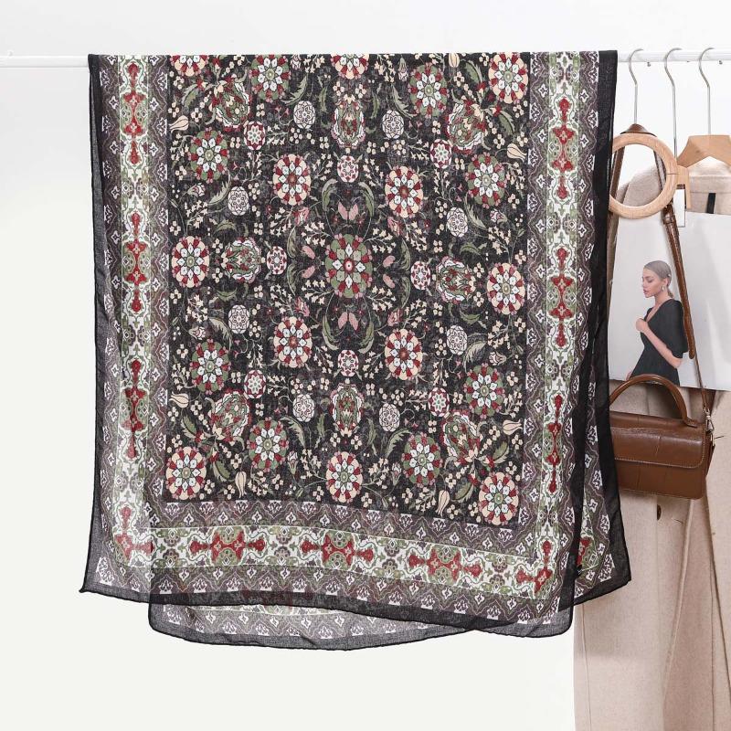 

Women s retro cotton and linen printed scarf versatile size sunscreen long yarn shawl e-commerce Above 175cm