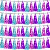 4P Lake Blue Purple-Hot Pink Tassel Banner Garland Metallic Foil Fringe Banner Tel Tassels Streamer Banner Backdrop for Parade Floats,Graduation