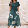 Women's Summer  Casual Floral Print  Round Neck Midi Dress Basic Classic Outdoor Everyday Short Sleeve Loose Dress