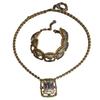 Medieval Vintage High Fashion Personality Temperament Retro Purple Hollow Heavy Industry Pendant Necklace Bracelet, Set