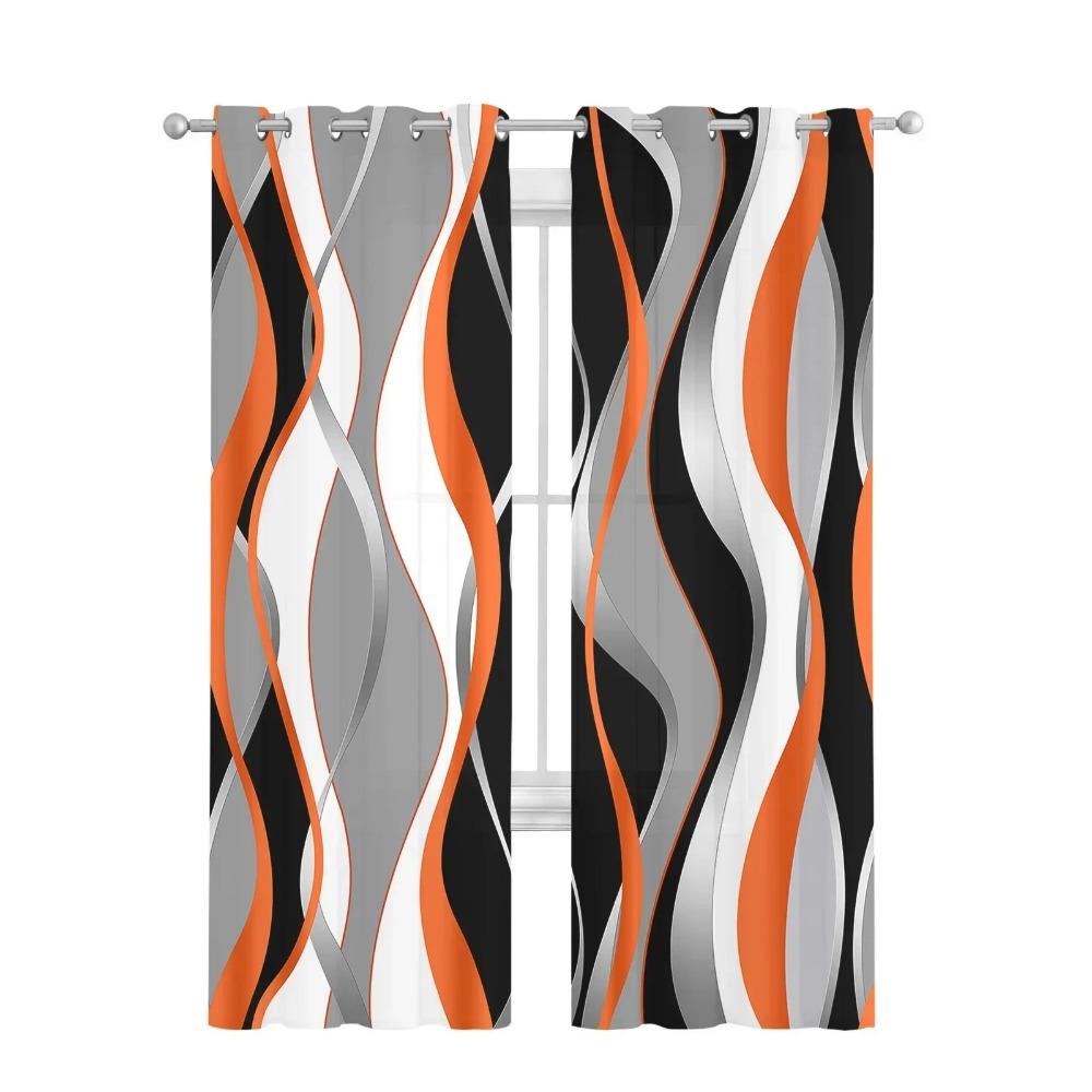 Abstract Lines Gradient Orange Tulle Drapes for Living Room Bedroom Sheer Window Curtains Kitchen Balcony Modern Voile Curtains