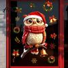 Removable Winter Wall Decals Christmas Cute Owl Static Window Clings Santa Hat Scarf Wreath Bell Snowflake Holiday Glass for Windows Decals,