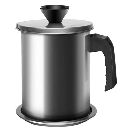 Bacon Grease Container with Filter And Lid 1.4/1.7/2.0L Carbon Steel Lard Jar for Cooking And Storage Easy-Grip Handle Rust Resistant Pot for Frying