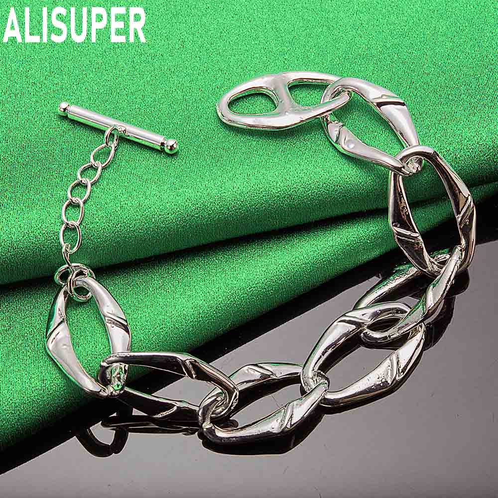 925 Sterling Silver Simple Interlocking Side Chain Bracelet Gift Jewelry